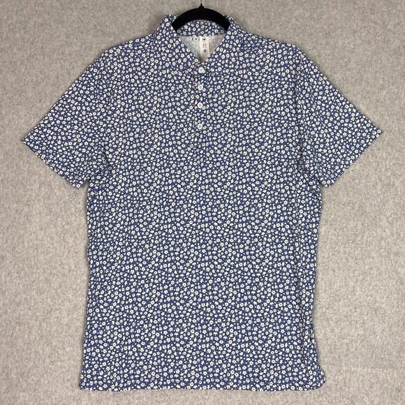 State & Liberty Shirt Mens M "The Ken" White & Blue Floral Print Polo - Picture 1 of 6